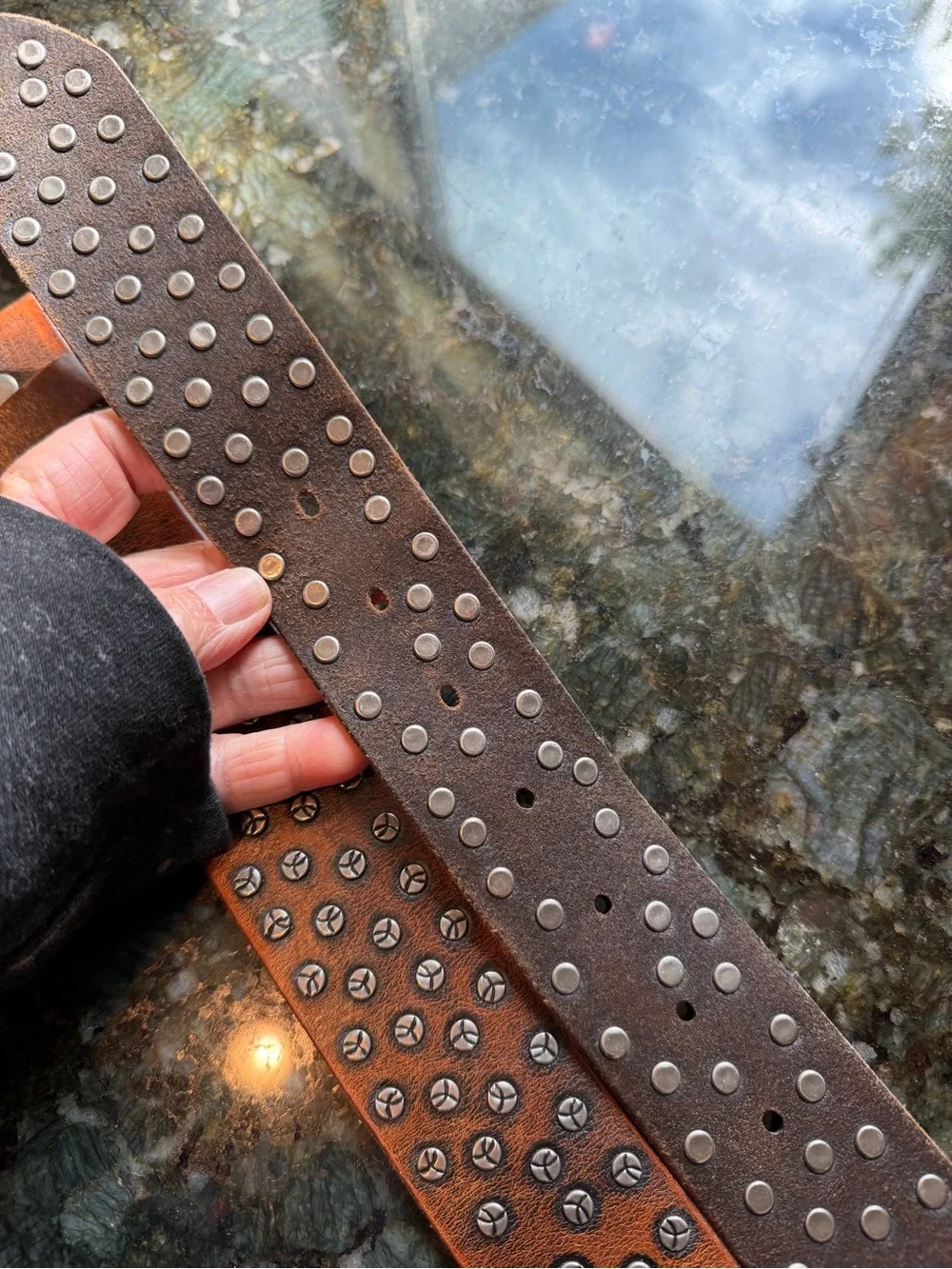 Bill Adler Design Brown Leather Belt w Silver Studs. Western. Cowboy. Sz 36. EUC